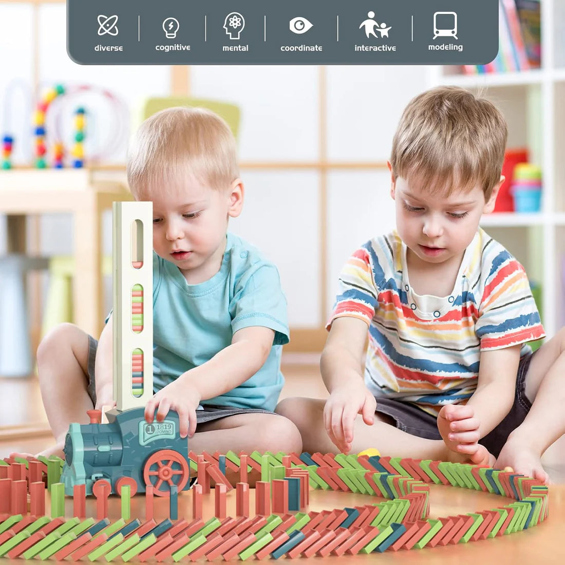Automatic Domino Train Toy Set – Fun Learning Building Blocks Game for Kids (60 Pcs)